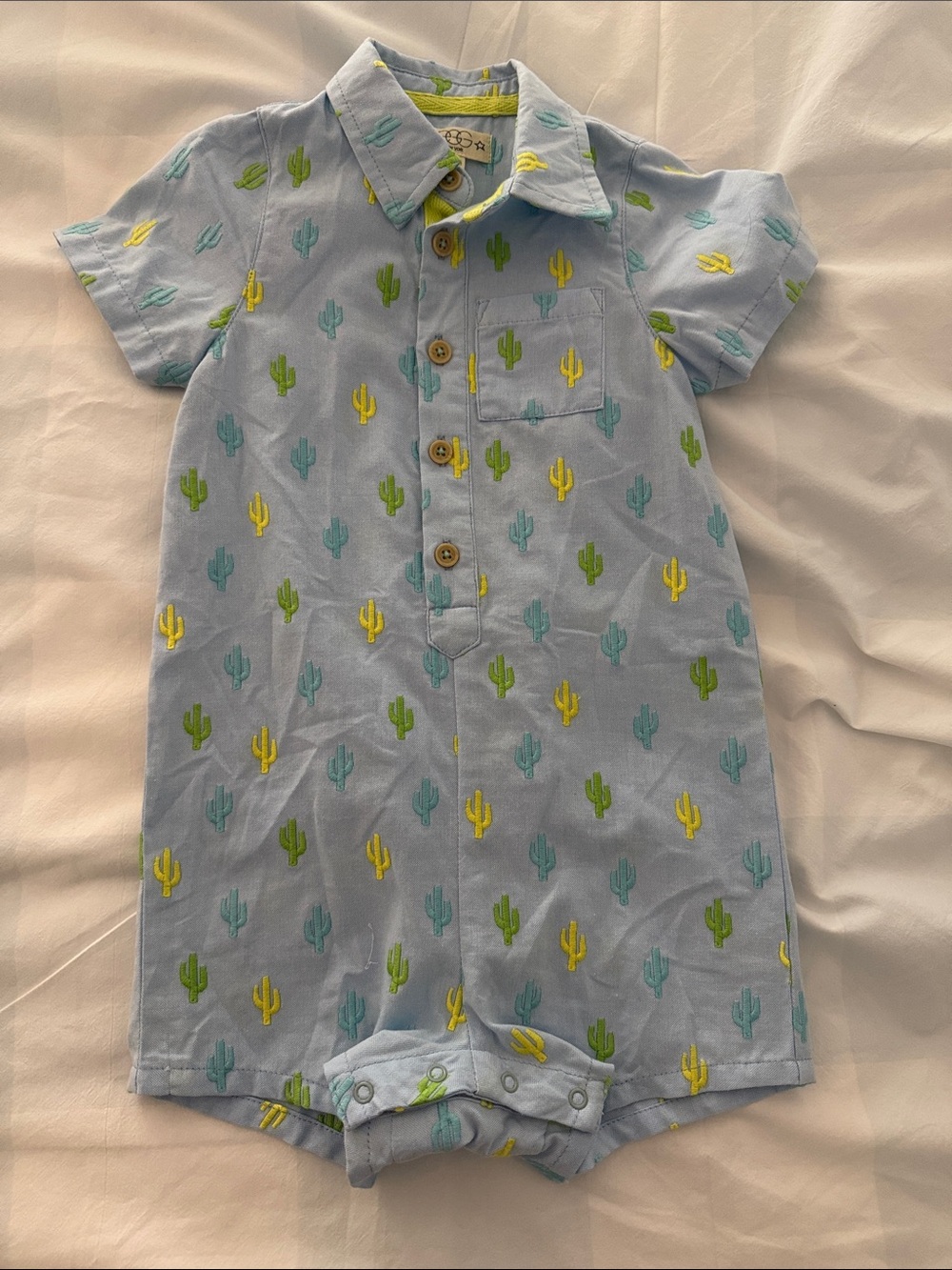EGG Light Blue Cactus Short-Sleeve Baby Romper Pajama